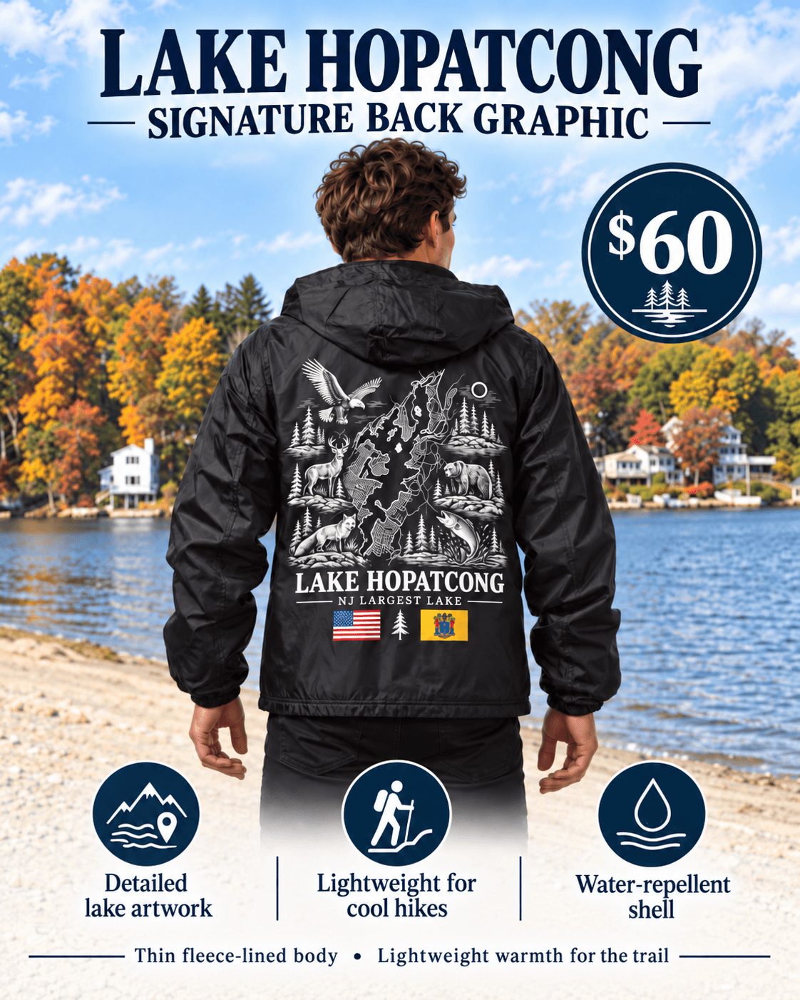 Lake Hopatcong windbreaker signature back graphic