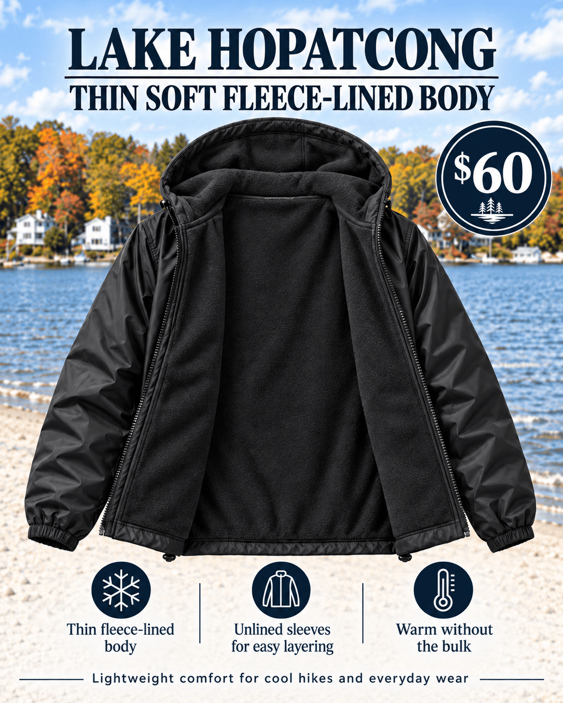Lake Hopatcong windbreaker fleece-lined interior